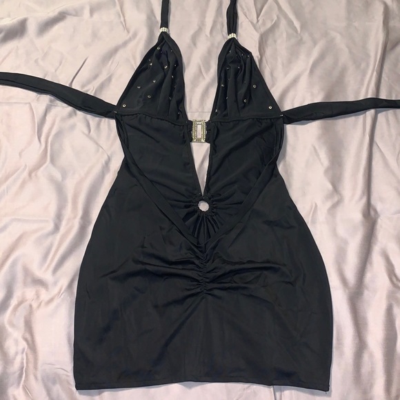 Large Black Rhinestone Cocktail Style Dress Open Back Scrunch Butt - Picture 2 of 2